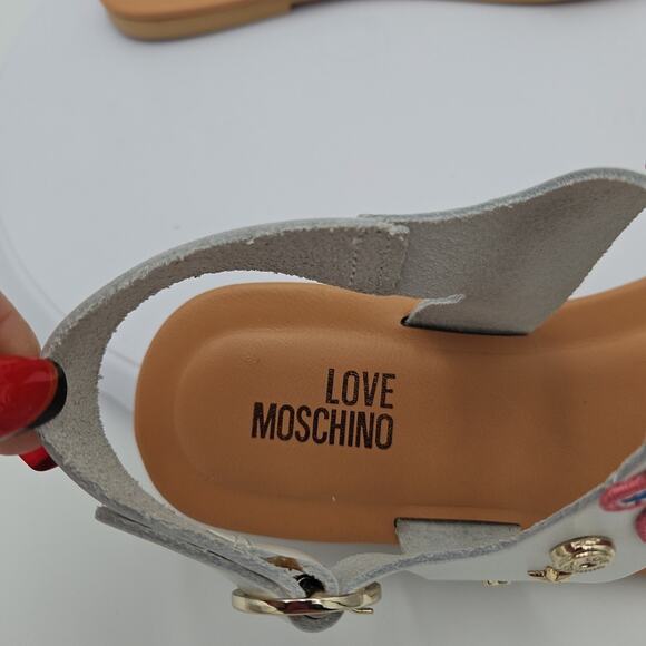 Love Moschino "I DO" Size 6.5 White Ankle Strap Bride Heart Wedding Sandals EUC - Picture 7 of 16